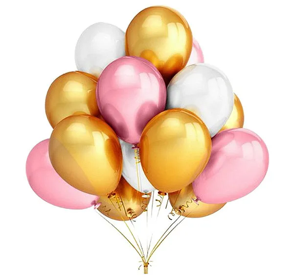 12-Pack Ballonger – Rosa, guld & silver