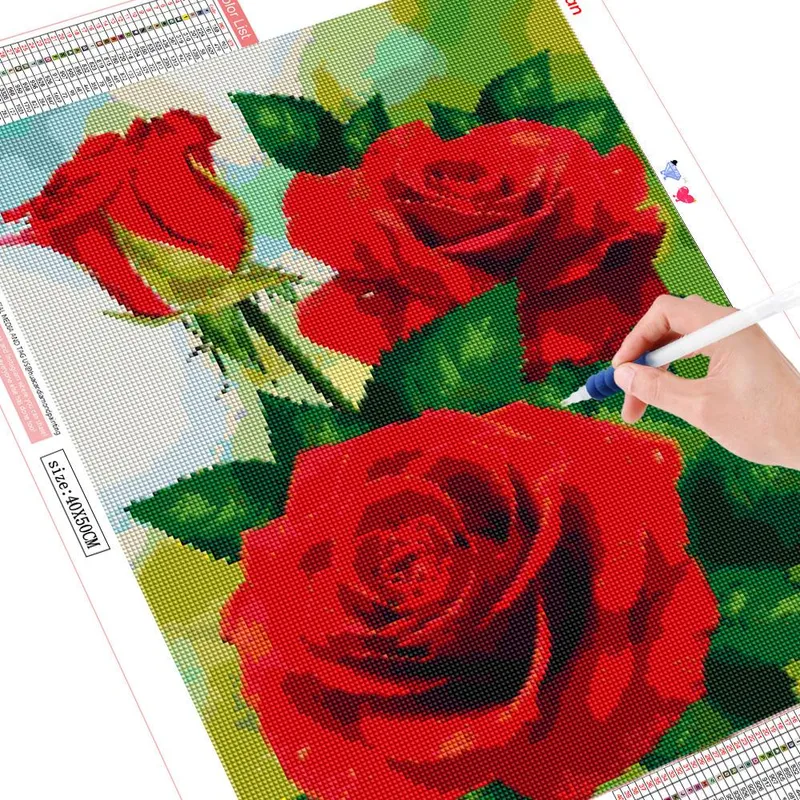 Hel rund borr diamantbroderi Rose 5D DIY diamantmålning blomma korsstygn 20X30CM