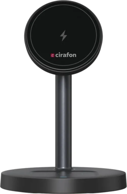 Cirafon Qi2 Trådlös Laddare 15w Med Magnetiskt Stativ Svart