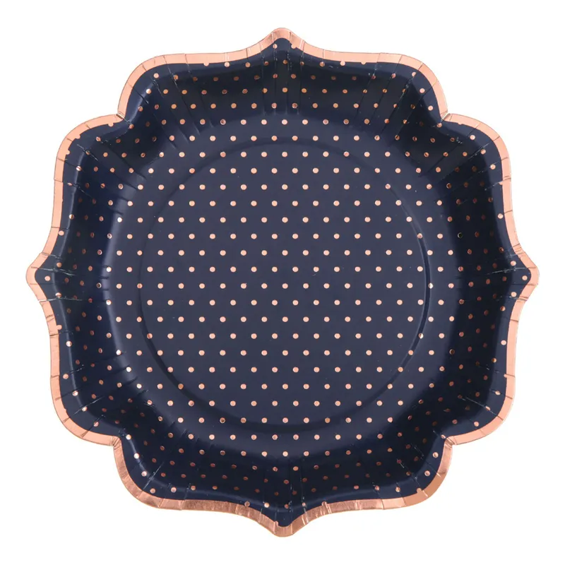 Pappersassietter Prickiga Navy/Roséguld - 10-pack