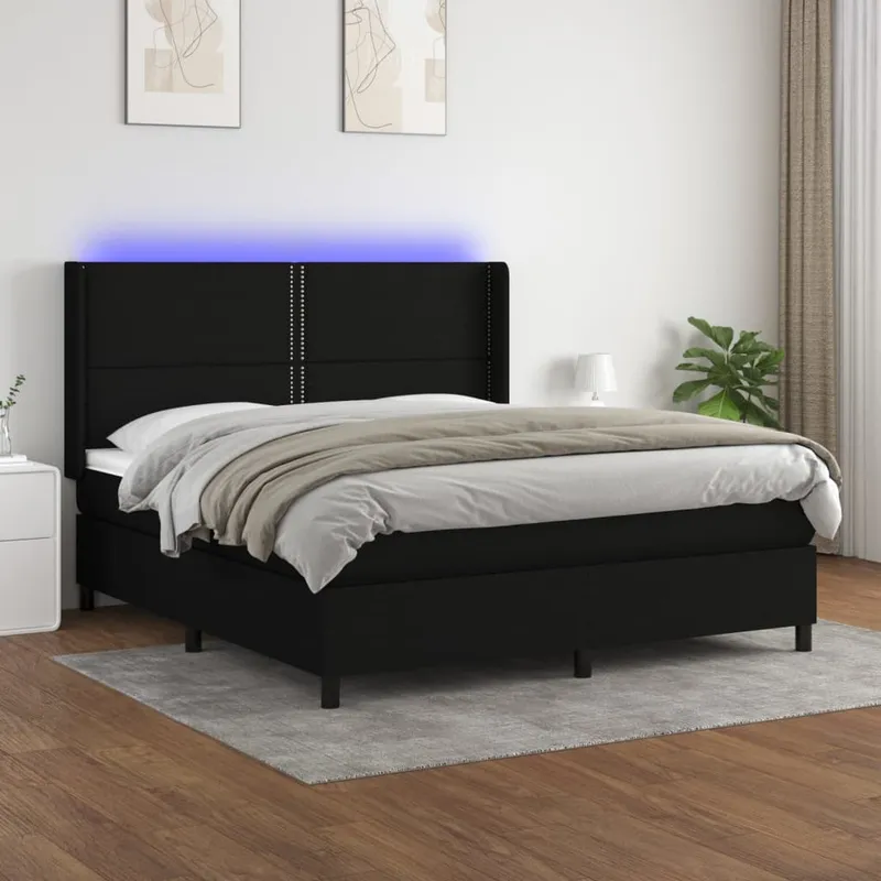 vidaXL Ramsäng med madrass & LED svart 160×200 cm tyg (#8566)