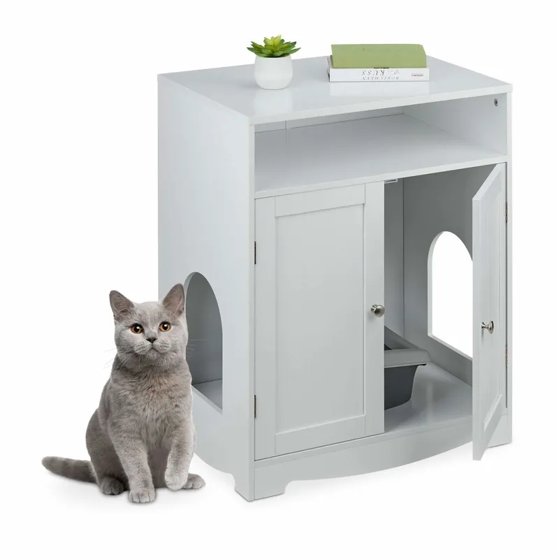 Vitt kattskåp för kattlåda