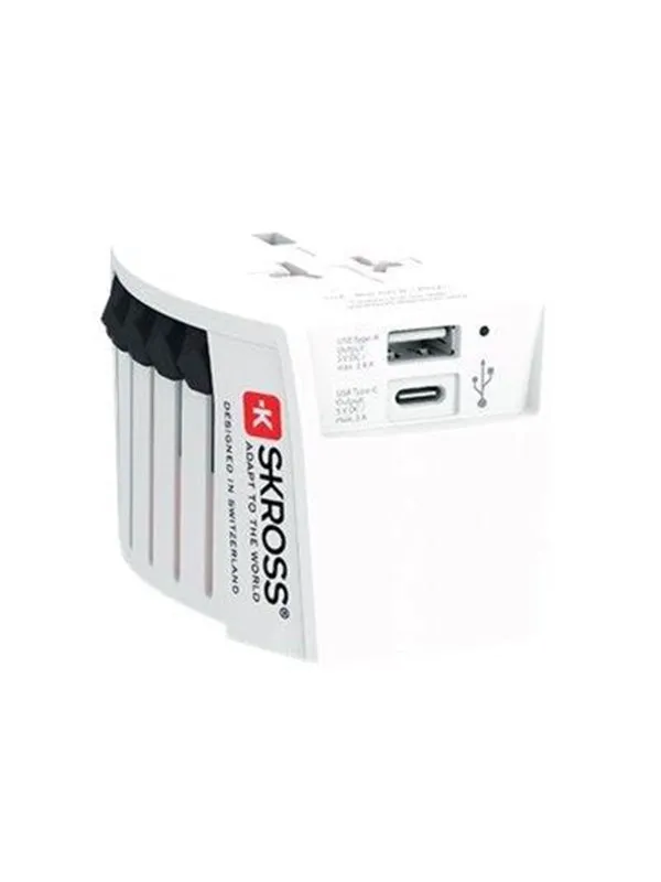 Reseadapter Innovativ 2-polig med integrerad dubbel USB-laddare (1x USB C & 1x USB)