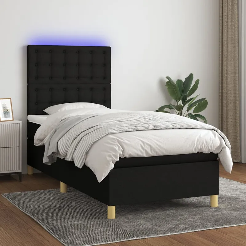 vidaXL Ramsäng med madrass & LED svart 80×200 cm tyg (#2354)
