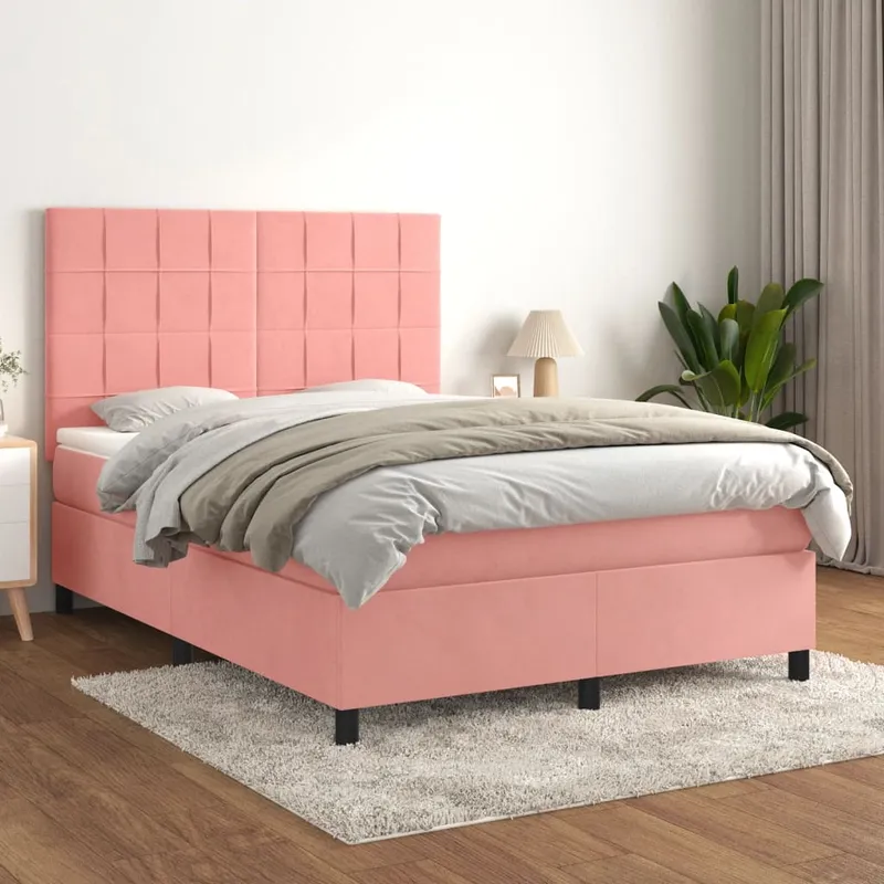 vidaXL Ramsäng med madrass rosa 140×200 cm sammet (#6949)