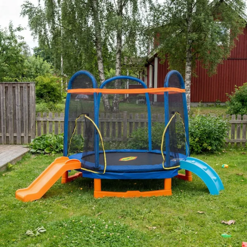 Studsmatta 220 cm Hexagon, 36 fjädrar, 100 kg maxvikt & PE-säkerhetsnät | Hexagonal studsmatta med 220 cm ramdiameter