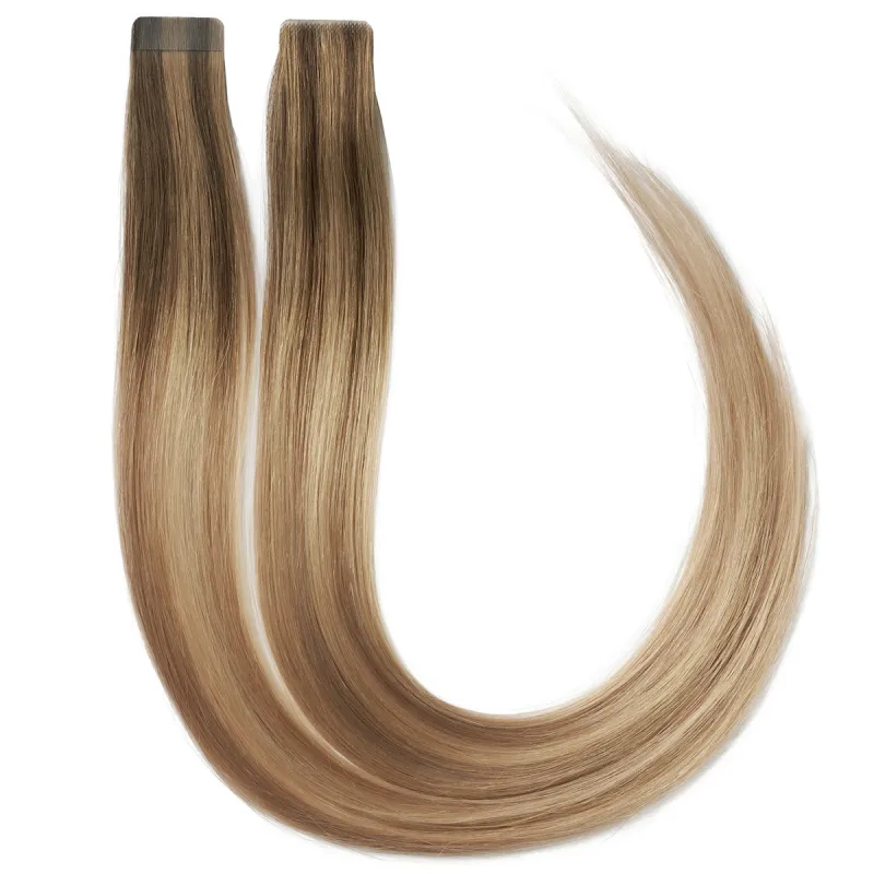 Rapunzel of Sweden Premium Tape Extensions Straight / Mixed Tapes 3 cm / 8 pieces 50 cm Dark Ashy Blonde Balayage B2.6/10.7