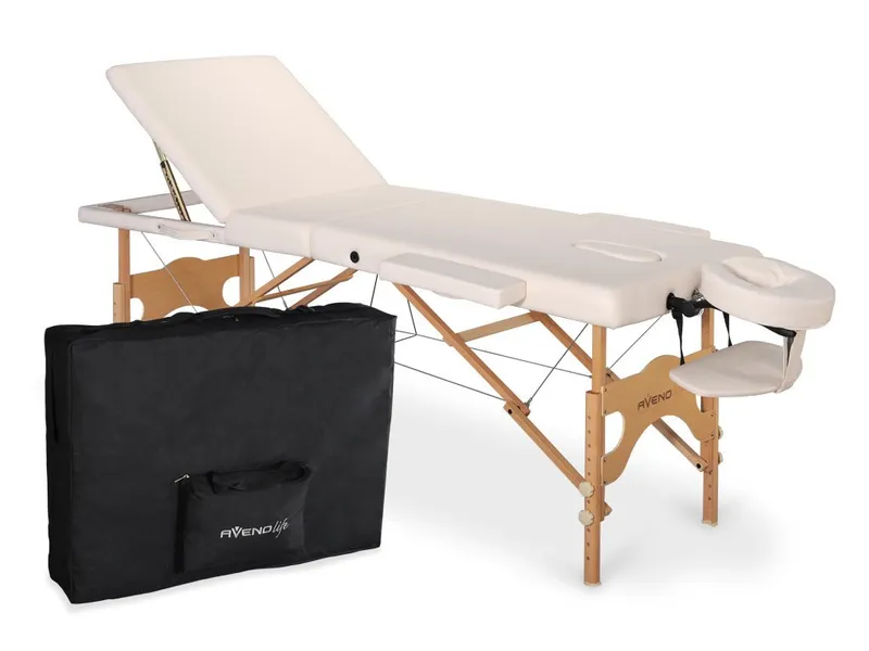 Bärbar massagebänk i trä - Justerbart ryggstöd - EDEN - Beige