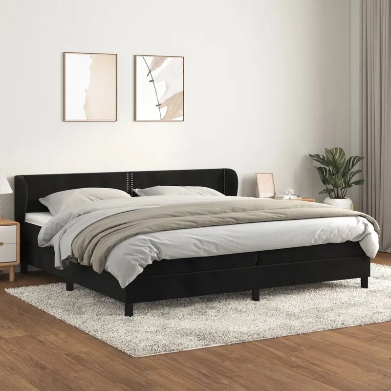 vidaXL Ramsäng med madrass svart 200×200 cm sammet (#3295)