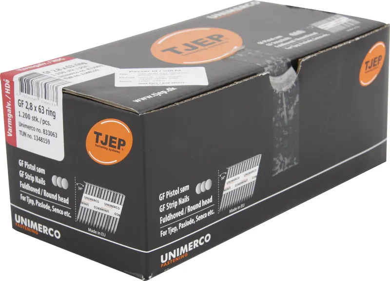 TJEP 834075 Ringspik rakbandad, varmgalvad, 34° 2,8 x 75 mm, D-huvud, 2000-pack