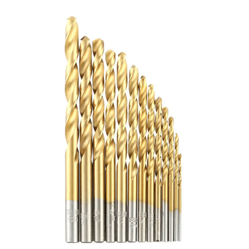 HSS titanbelagda spiralborrar rakt runt skaft 1,5-6,5 mm set gyllene/silver