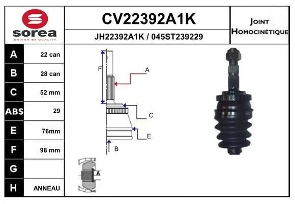 EAI CV22392A1K Ledsats, drivaxel