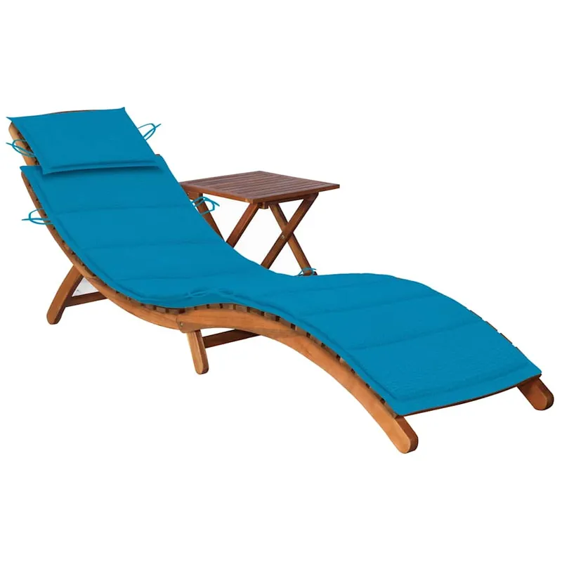vidaXL Solsäng med bord och dyna massivt akaciaträ (#9841)