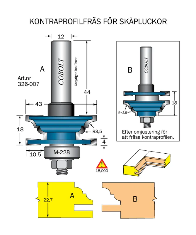 Cobolt 326-007 Kontraprofilfräs D=43 R=3,5 Not=4 L=22,7