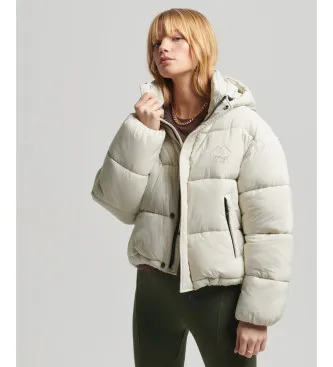 Superdry för kvinnor. W5011265A Kort quiltad jacka Cocoon vit (XL), Casual, Nylon