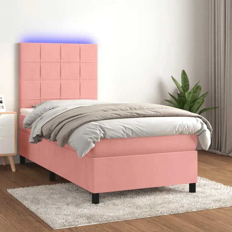 vidaXL Ramsäng med madrass rosa & LED 90×200 cm sammet (#6307)