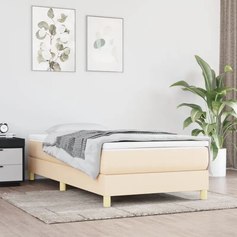 vidaXL Ramsäng med madrass gräddvit 90×190 cm tyg (#6397)