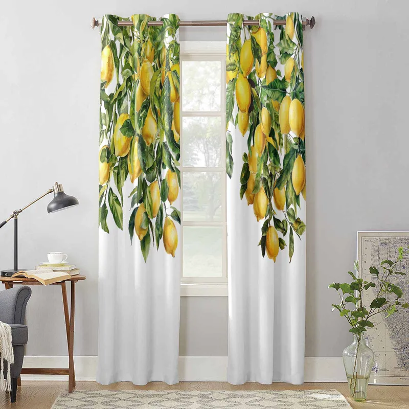 Sommer Akvarell Sitron Vintage Vindusgardiner for Stue Luksus Soveromsgardin Kjøkkengardiner Draperier Gardiner 135W x 60H(cm) x1 (#4313)