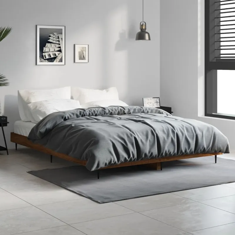 vidaXL Sängram brun ek 135×190 cm konstruerat trä