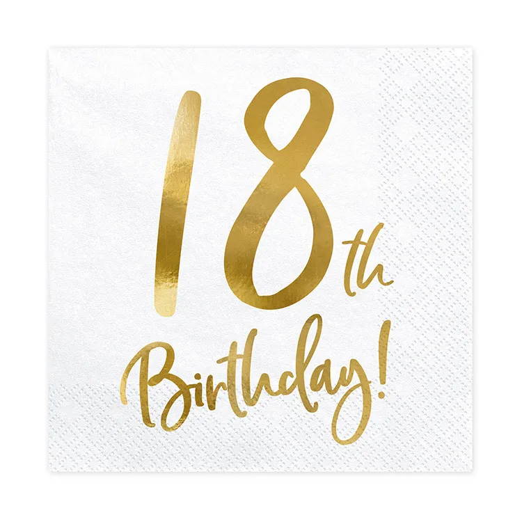 Servetter | 20-pack | Guldtext "18th Birthday!"