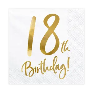 Servetter | 20-pack | Guldtext "18th Birthday!"