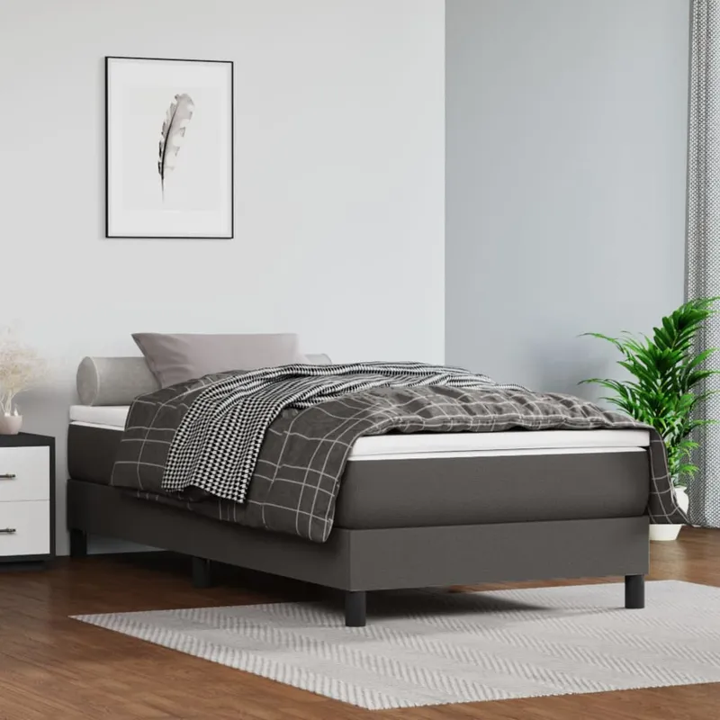 vidaXL Ramsäng med madrass grå 100×200 cm konstläder