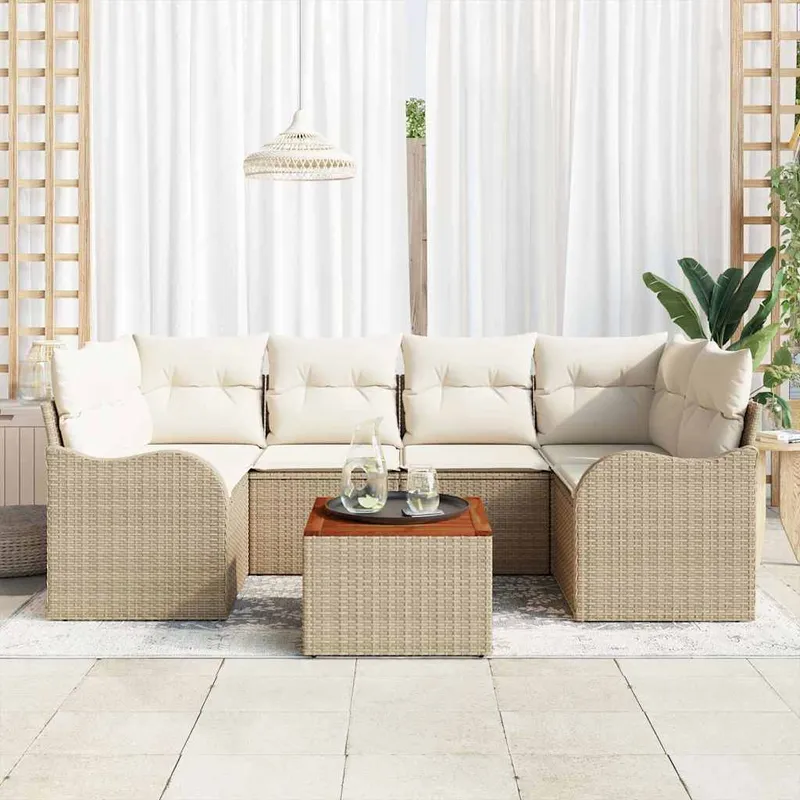 vidaXL Trädgårdsoffset 7 st Beige och gräddfärgad konstrotting (#3473)