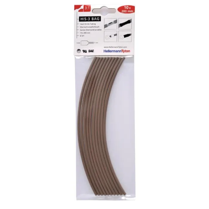 Hellermann Tyton HIS-3 Bag 3/1 Krympslang 3/1 x 200 mm, 10-pack Brun