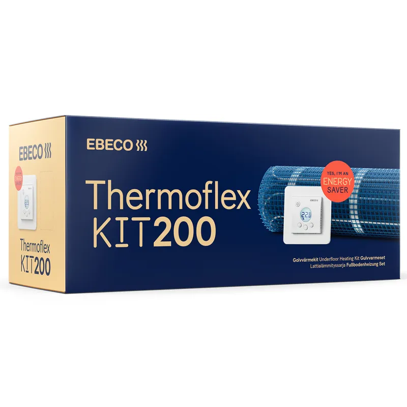 Ebeco Thermoflex Kit 200 Värmekabelmatta med självhäftande värmekabelmatta och termostat, 120 W/m² 50 cm x 19,2 m (1170W)