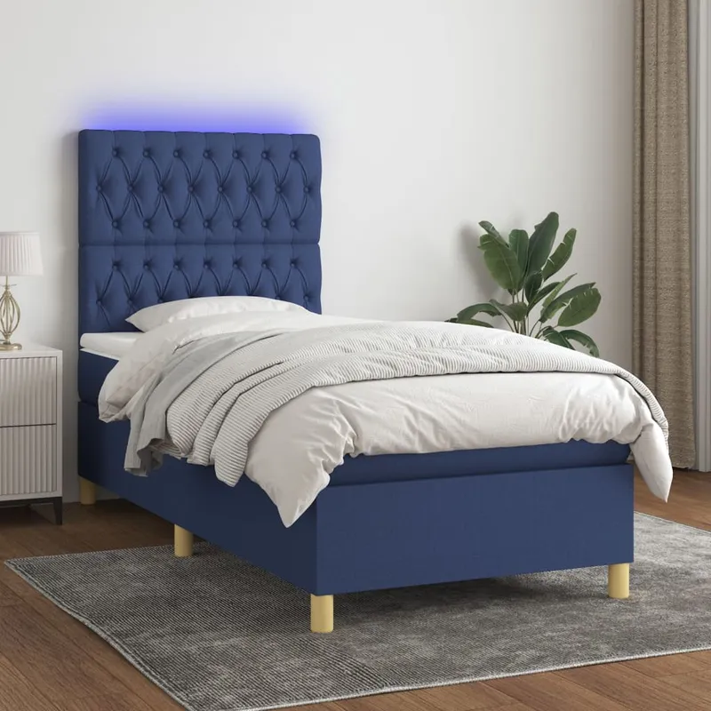 vidaXL Ramsäng med madrass & LED blå 80×200 cm tyg (#1593)