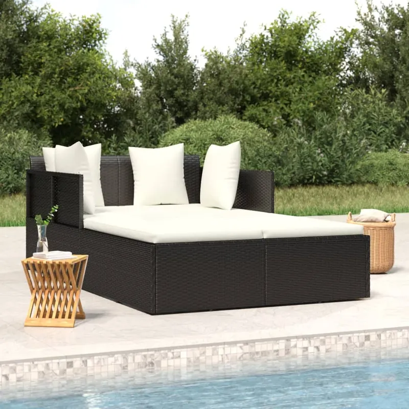 Vidaxl Solstol Med Kudde, Svart, 182X118X63 Cm, PE-rotting