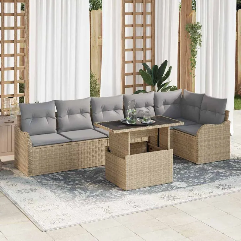 vidaXL Soffset 7 st Beige Poly rattan