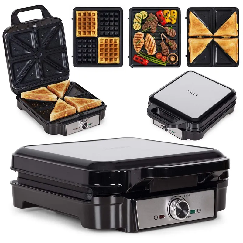 3-i-1 smörgås-, våffel- och grillmaskin - 1200 W, non-stick