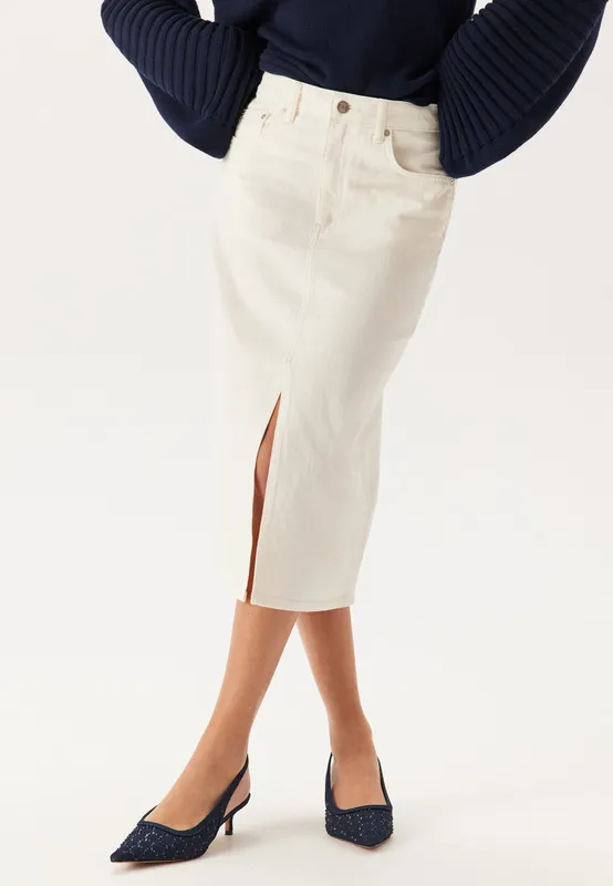 Midi White Denim Skirt (#7422)