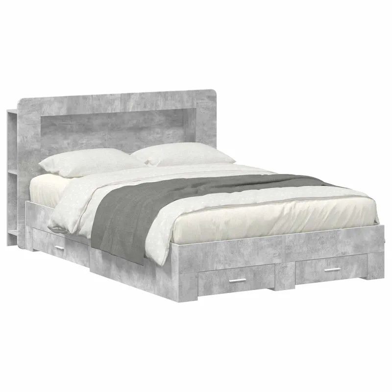 vidaXL Sängram med förvaring Betonggrå 160 x 200 cm Konstruerat trä (#6714)