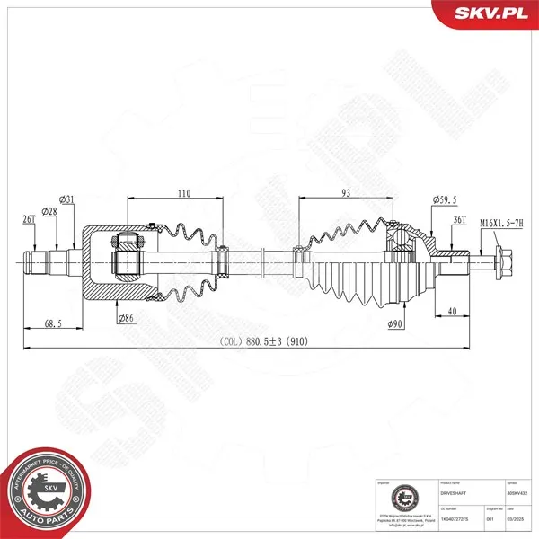 ESEN SKV 40SKV432 Drivaxel