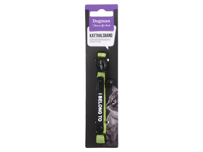 Dogman Reflekterande katthalsband med säkerhetslås och bjällra Grön 10mmx20-30cm