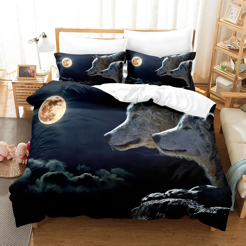 Ulv Søt Dyr Sengetøy Sett 3d Trykk Barn Voksen Luksus Gave Dynetrekk Komfortable Hjemmetekstiler Enkelt Full King Twin Størrelse EU single(135x200cm) (#1120)