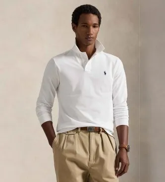 Polo Ralph Lauren för män. 710680790001 Custom Slim Fit piké polotröja vit (XS), Casual, Bomull, Lång ärm