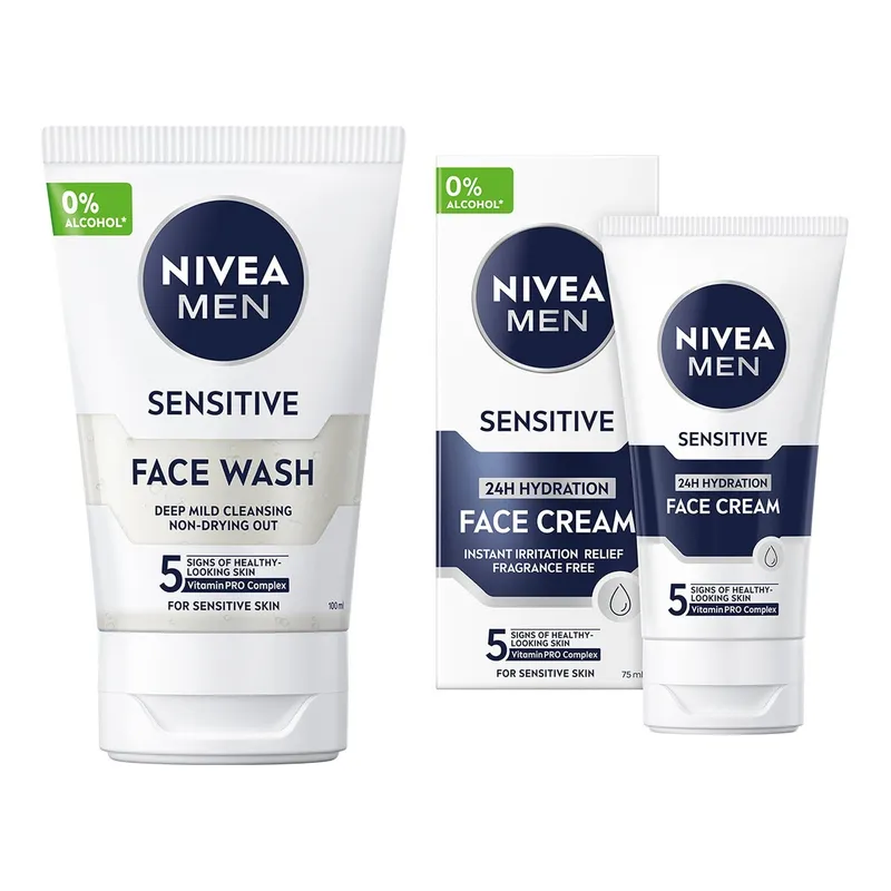 NIVEA Sensitive Skin Essentials Set Face Wash 100 ml & Moisturiser 75 ml - 175 ml