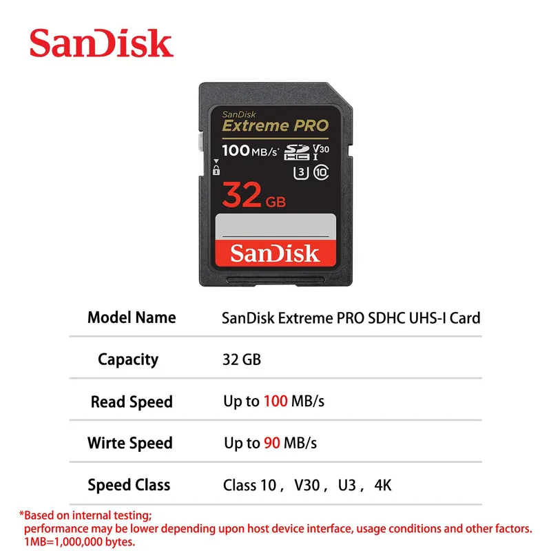 32GB SanDisk Extreme Pro SD UHS-I 100MB/s Class 10