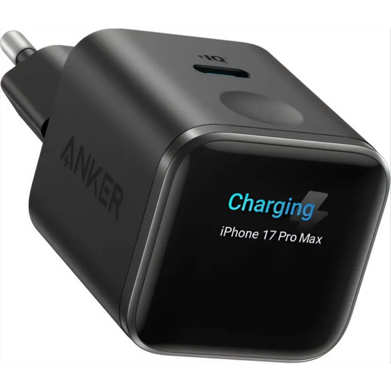 Anker Nano väggladdare med display 45W, 3A, 1x USB-C - Svart