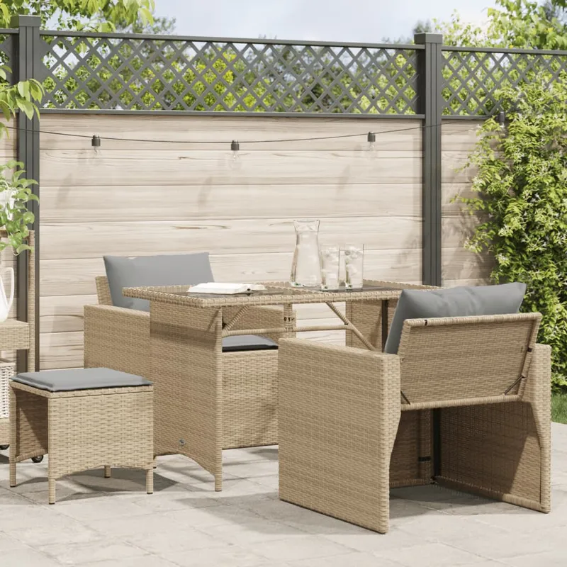 vidaXL Soffgrupp för trädgård med dynor 4 delar beige konstrotting (#8992)