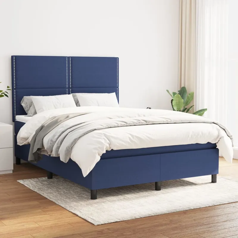 vidaXL Ramsäng med madrass blå 140×190 cm tyg (#3598)