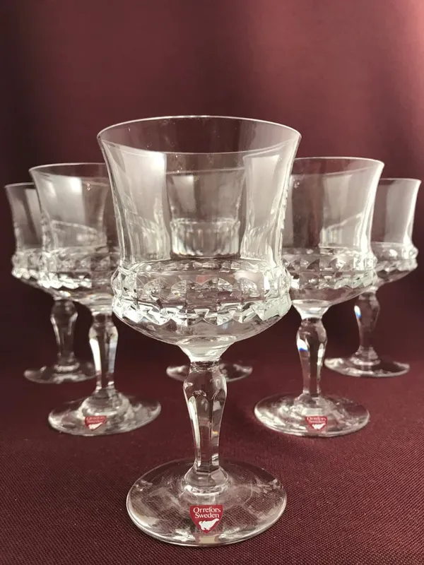 Orrefors – Silvia – 6 st Röd Vin glas – Design Ingeborg Lundin