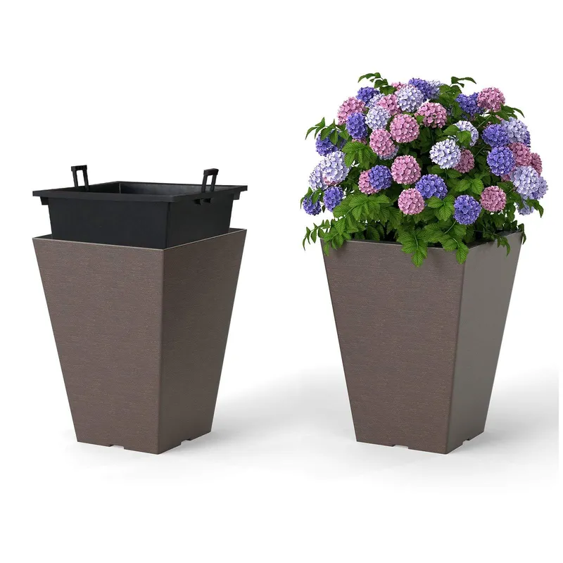 Självbevattnande krukor - set - brunt, väderbeständigt, 2-pack