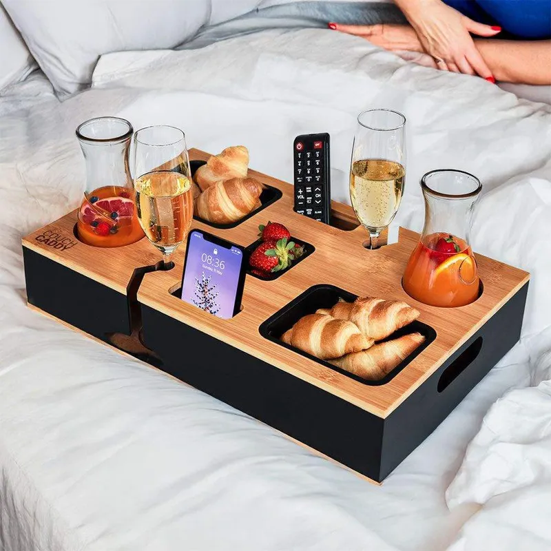 Frukostbord för sängen träbricka för sängen organizer för soffan