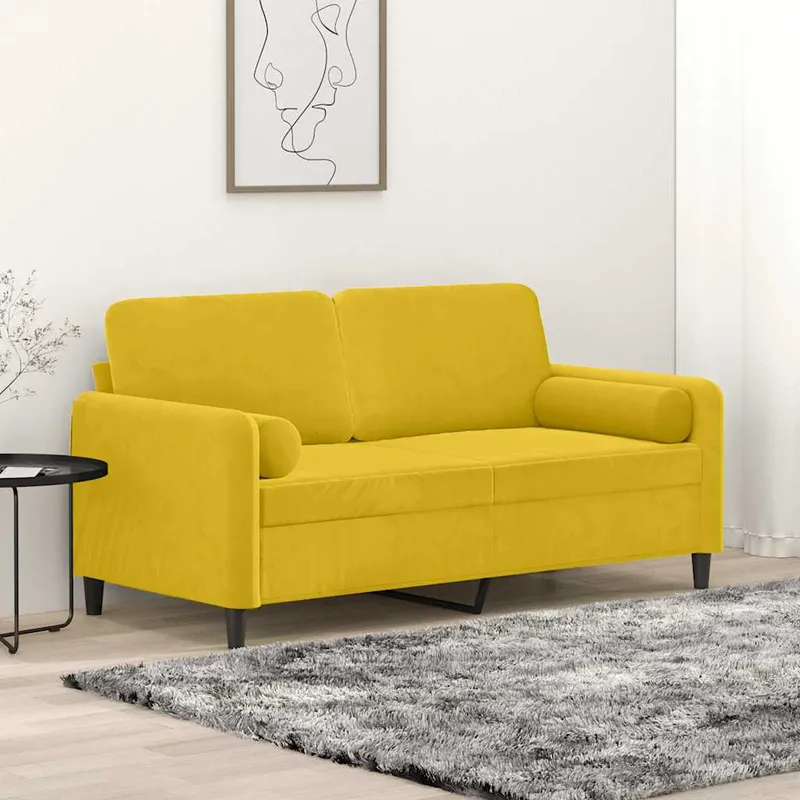 vidaXL 2-sitssoffa med prydnadskuddar gul 140 cm sammet