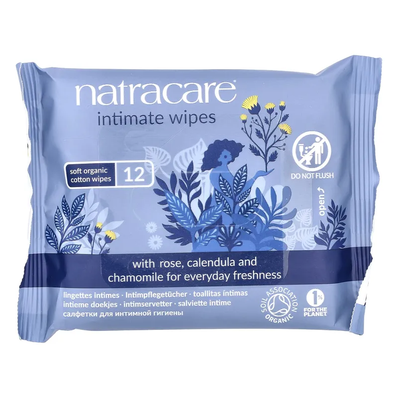 Natracare, soft organic cotton intimate wipes, 12 sheets