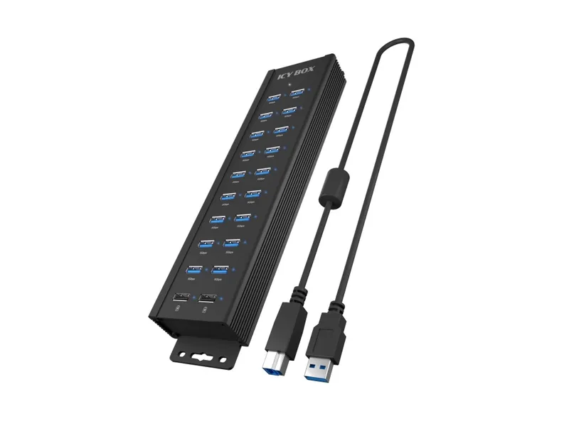 ICY BOX IB-HUB1720-U3 USB Hub - USB 3.2 - 20 porte - Svart